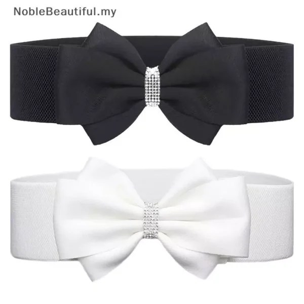 Women s Elastic Bow Belt Wide Rhinestone Stretch Belts Ladies Wide Wedding Party Waistband For Dress Jeans MY