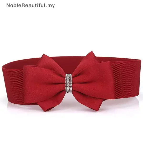Women s Elastic Bow Belt Wide Rhinestone Stretch Belts Ladies Wide Wedding Party Waistband For Dress Jeans MY