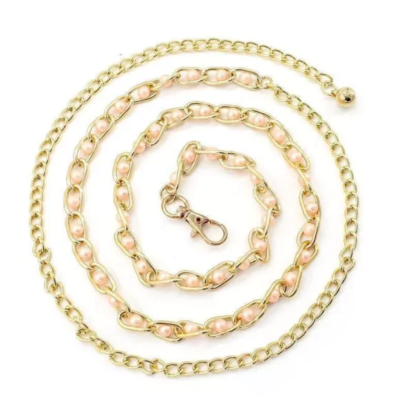 Fesyen Temperamen Wanita Ikat Pinggang Logam Mutiara Nipis Boleh Dilaraskan