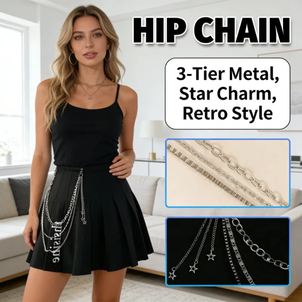 Hip Star Retro Charm 3 Tier Belt Chain Metal Pants Women Waist