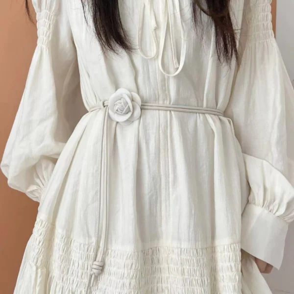 New Camellia Flower Leather Rope Thin Belt Women s Dress Is Decorated Versatile and Soft Knotted Waist Rope