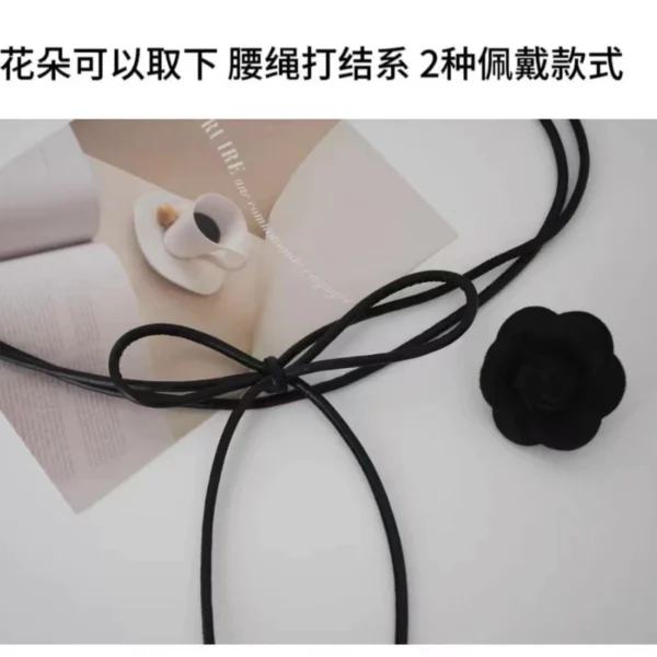 New Camellia Flower Leather Rope Thin Belt Women s Dress Is Decorated Versatile and Soft Knotted Waist Rope