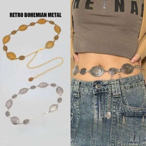Fashion Retro Style Women s Metal Waist Chain Adjustable Decorative Circle Decoration Bohemian Style