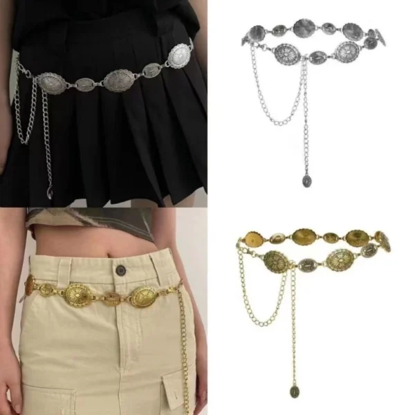 Fashion Retro Style Women s Metal Waist Chain Adjustable Decorative Circle Decoration Bohemian Style