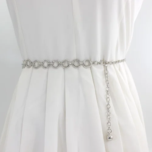 Women s Ring Decorated Metal Waist Chain Adjustable Slim Versatile Alloy Belt for Dress Suits