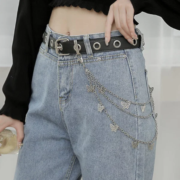 Hip Hop Punk Metal Butterfly Pants Chain For Women Fashion Silver Multi Layer Body Chain Summer Accessories
