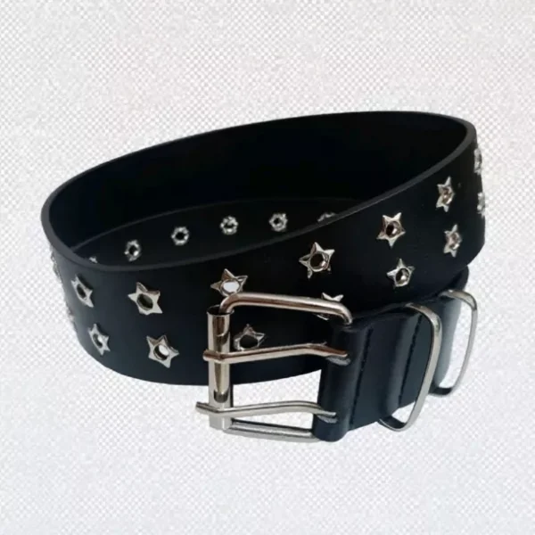 Y2K Trendy Punk Belt for Women Double Star Eyelets Goth Streetwear Strap for Clubbing Daily Edgy