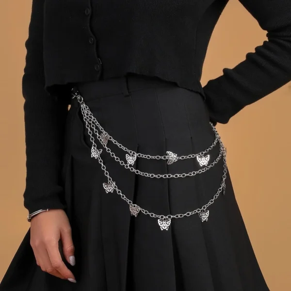 Hip Hop Punk Metal Butterfly Pants Chain For Women Fashion Silver Multi Layer Body Chain Summer Accessories