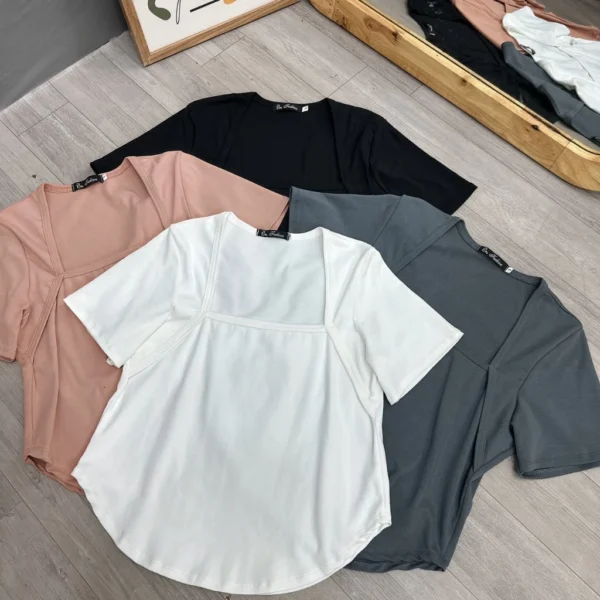 Women s Bigsize T shirt with square neck style made of strong stretchy