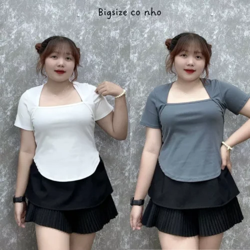 Women s Bigsize T shirt with square neck style made of strong stretchy